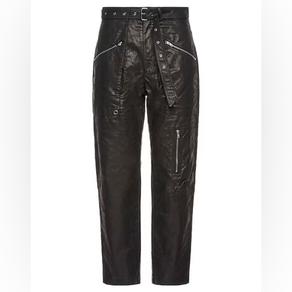 Isabel Marant Black Liquid Metallic Cargo Pants with Silver Zippers